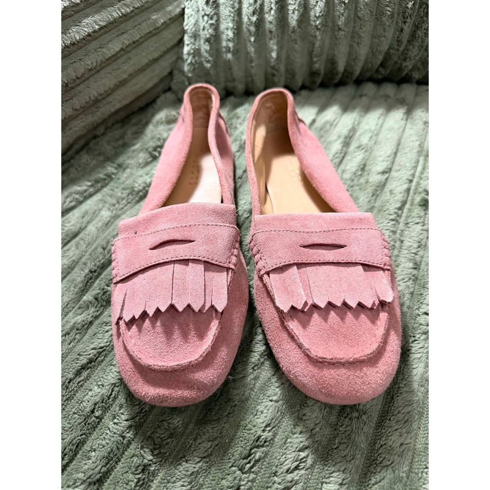 Talbots Womens 10 Pink Suede Loafers Kiltie Fringe Penny Flats Preppy Slip On